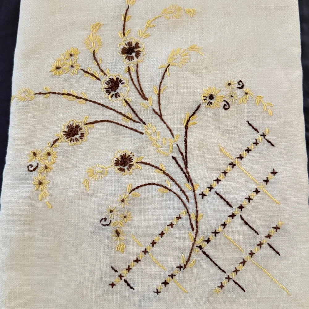 Vintage Linen Blend Tablecloth with Embroidery
